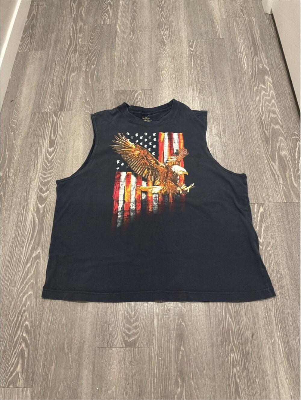 Faded Glory Mens XL Sleeveless T Shirt Eagle American Flag Graphic Muscle Tee
